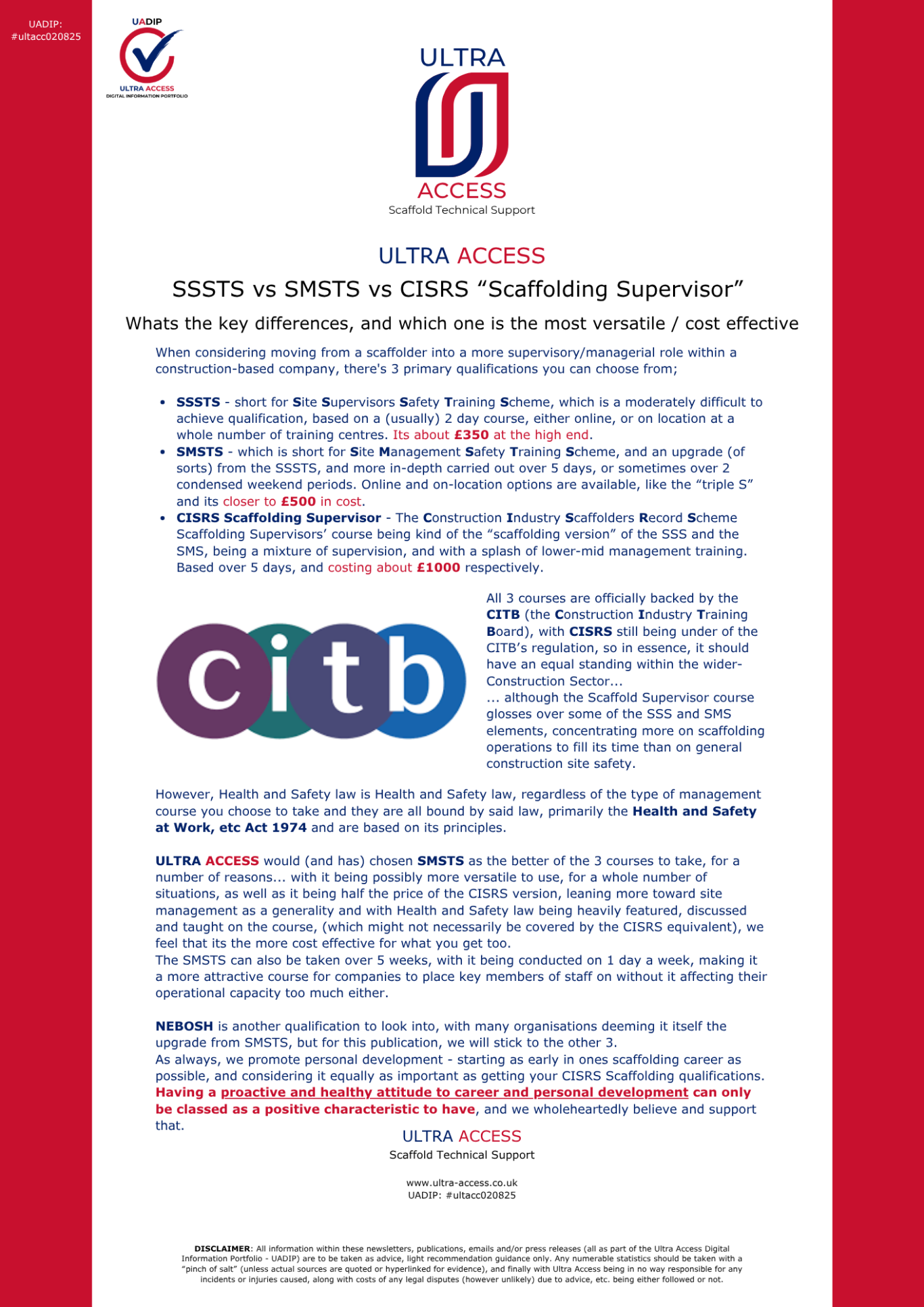 SSSTS vs SMSTS vs CISRS Scaffolding Supervisor