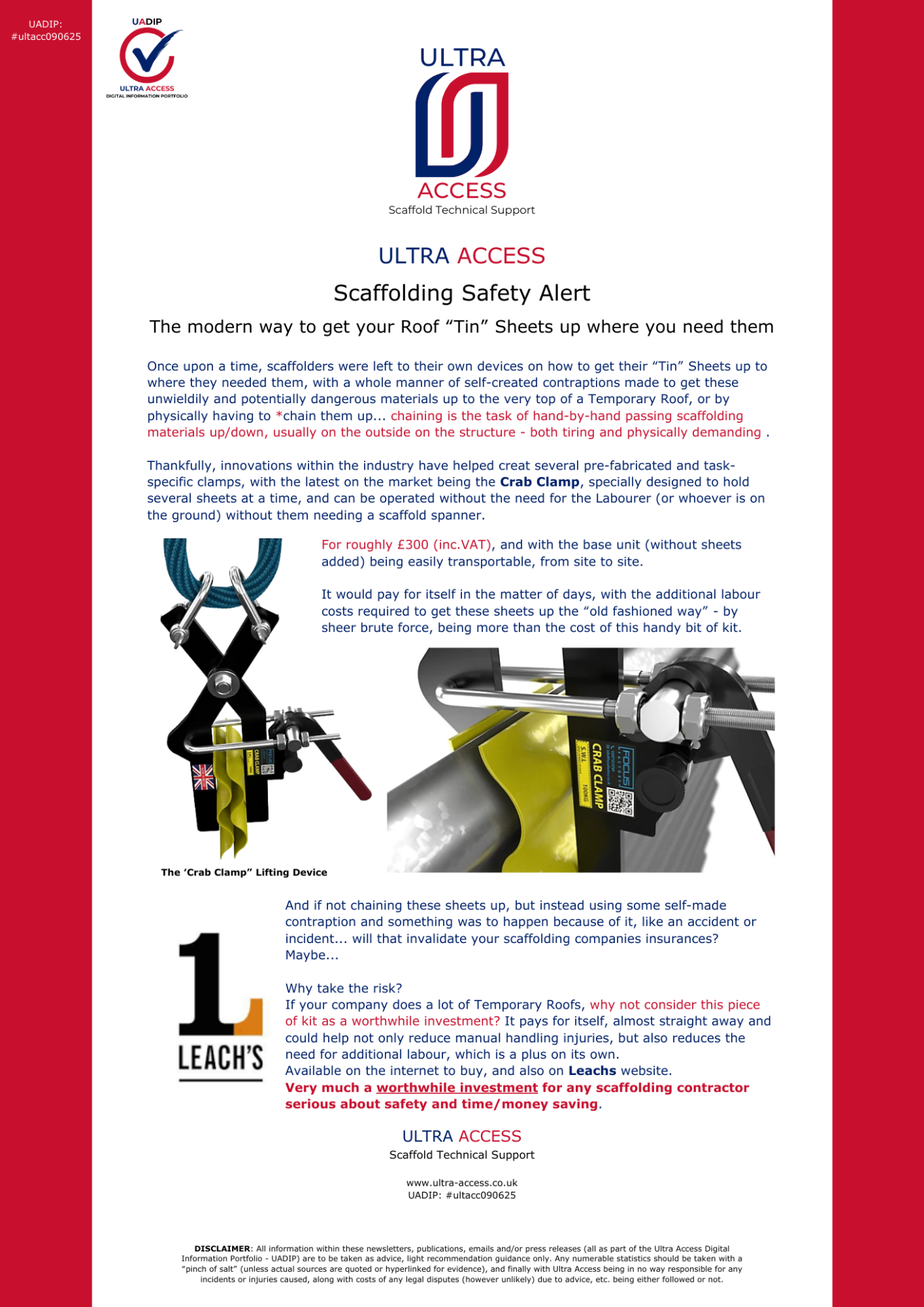 Scaffolding Safety Alert (Roof "Tin" Sheeting Clamp)
