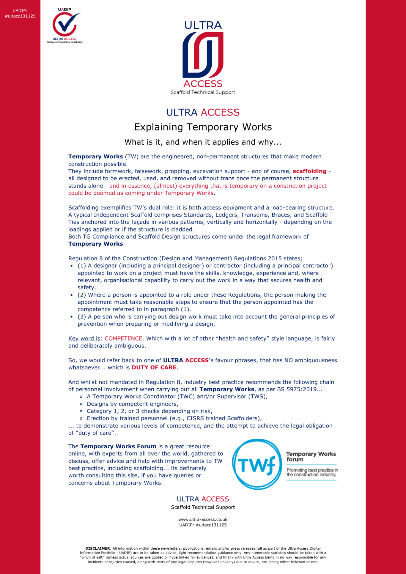 Explaining Temporary Works