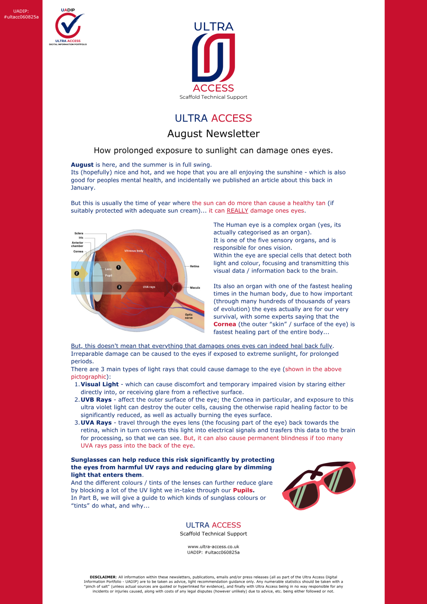 August Newsletter (Protecting ones Eyes in the Sunlight)