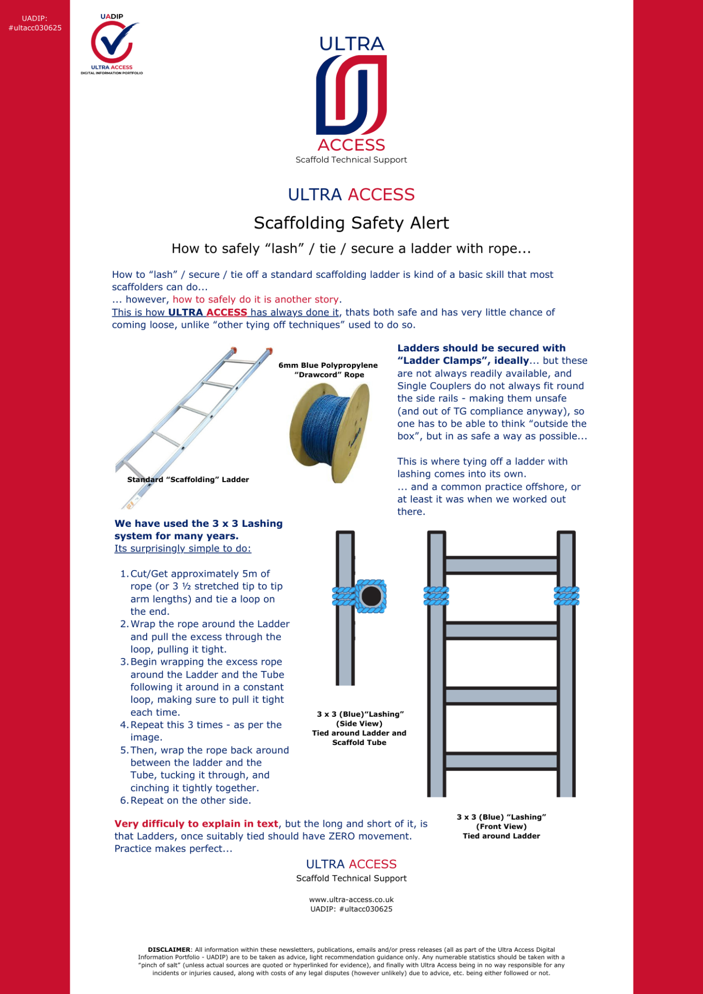 Scaffolding Safety Alert ("Lashing" a Ladder)