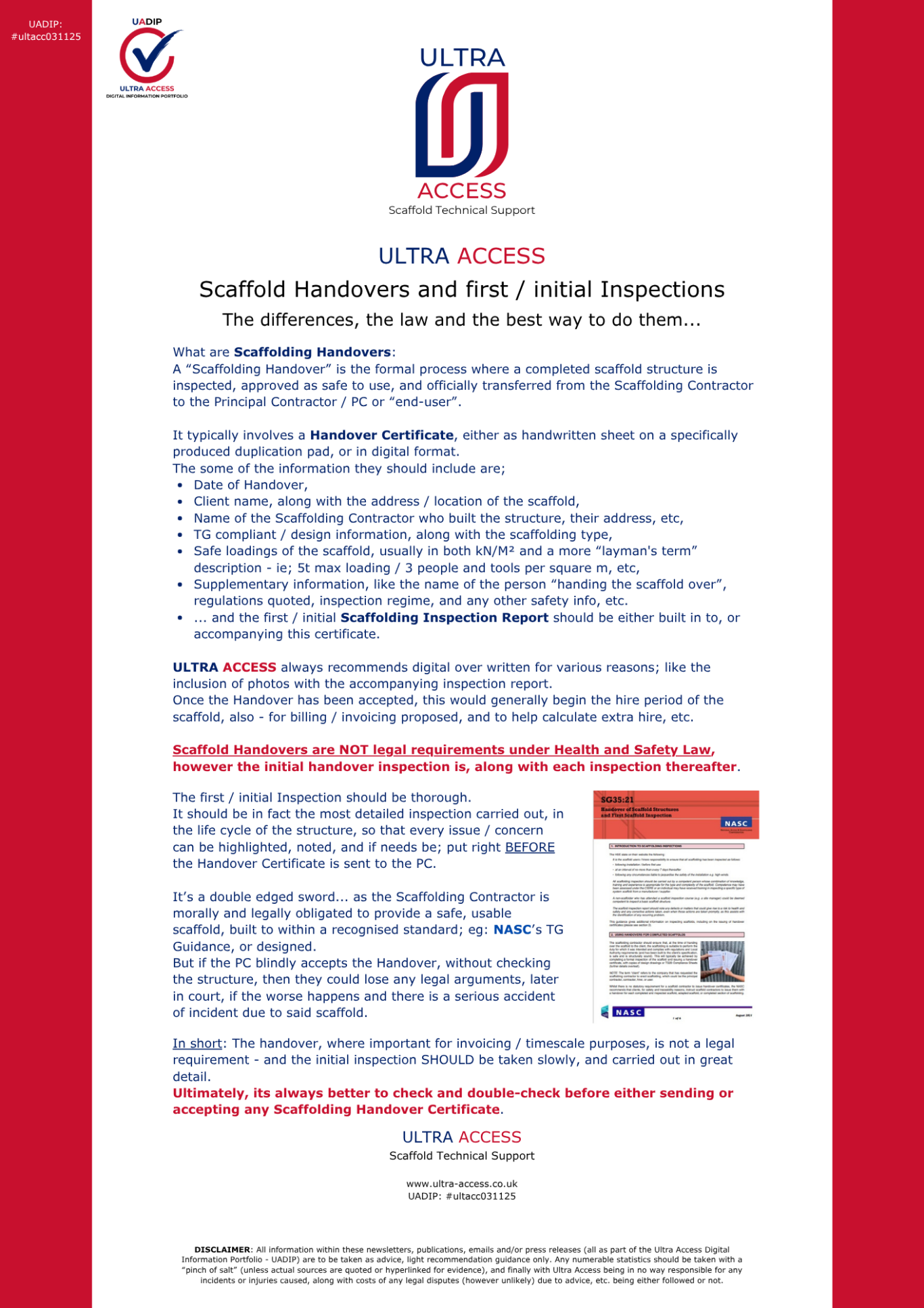 Scaffold Handovers and first / initial Inspections