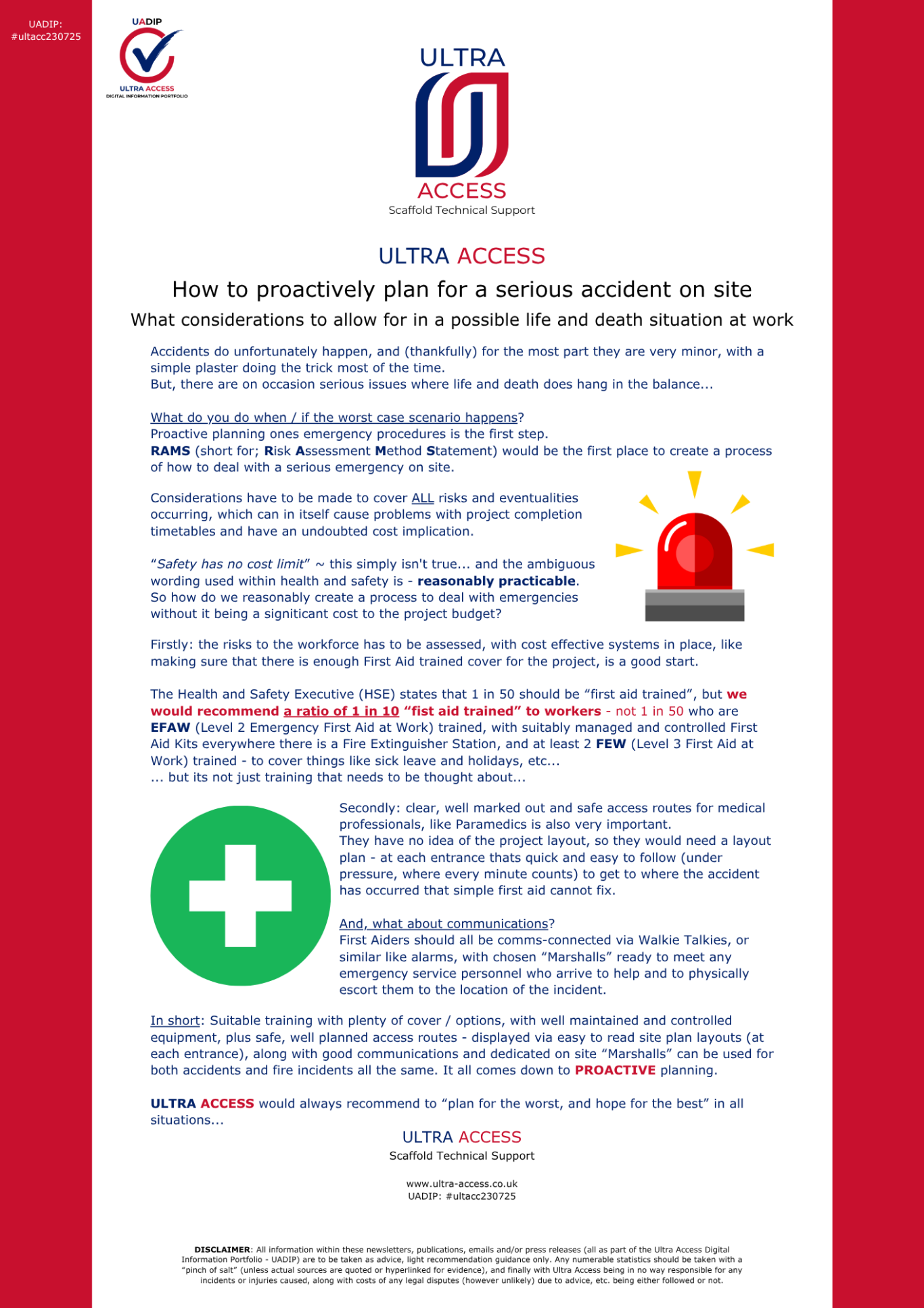 Considerations when in an Emergency on Site