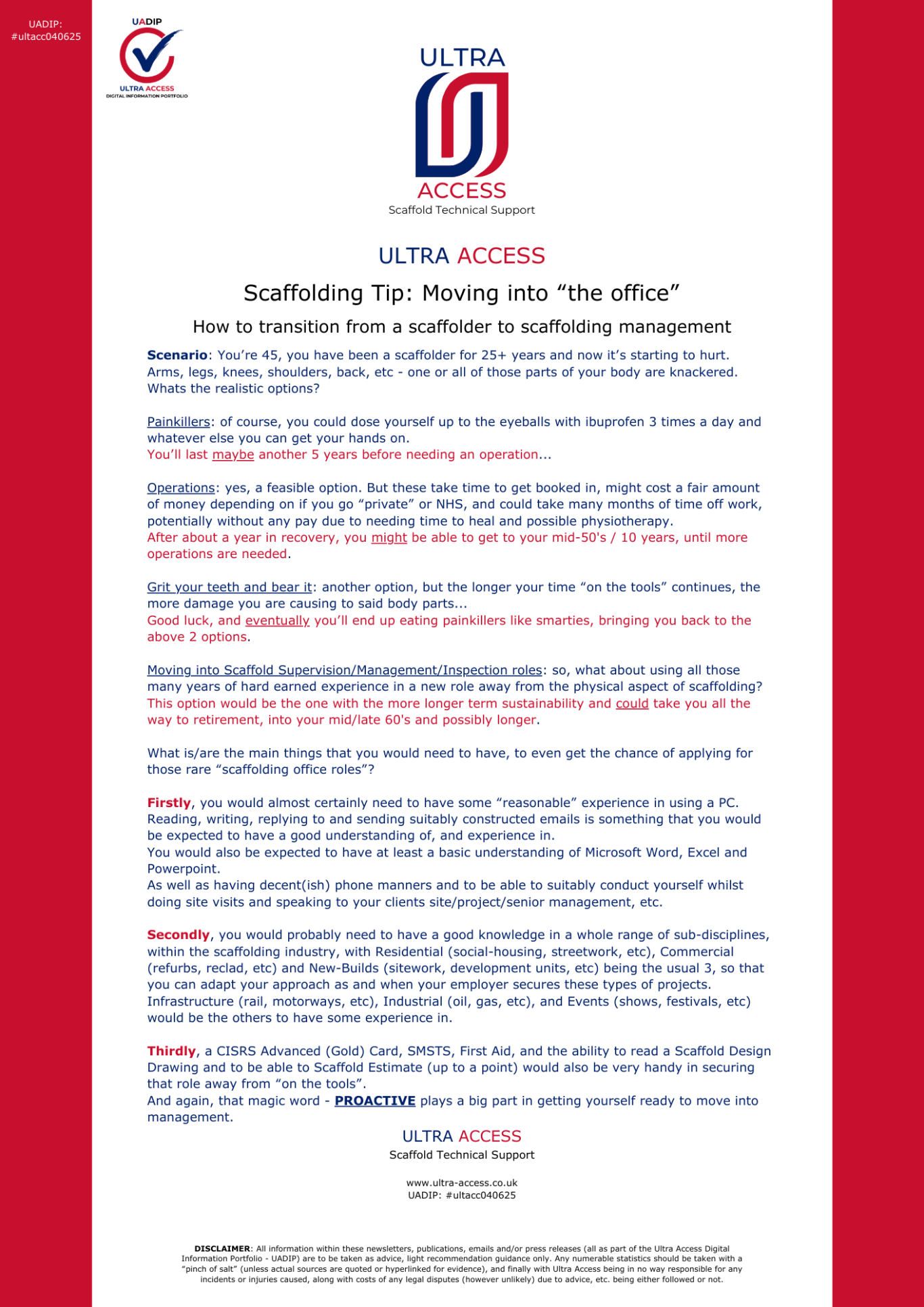 Scaffolding Tip: Moving in to the "office"