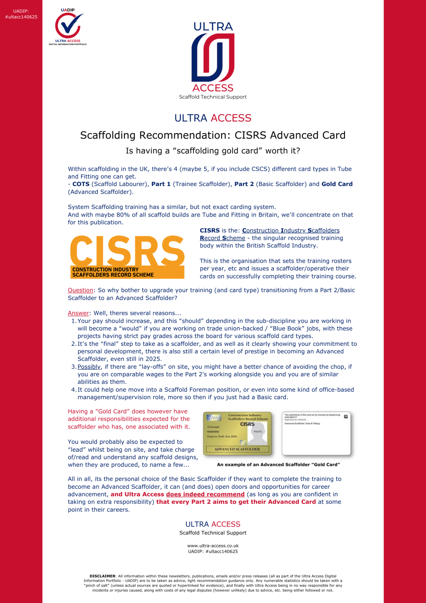 The CISRS Advanced Scaffolding Card