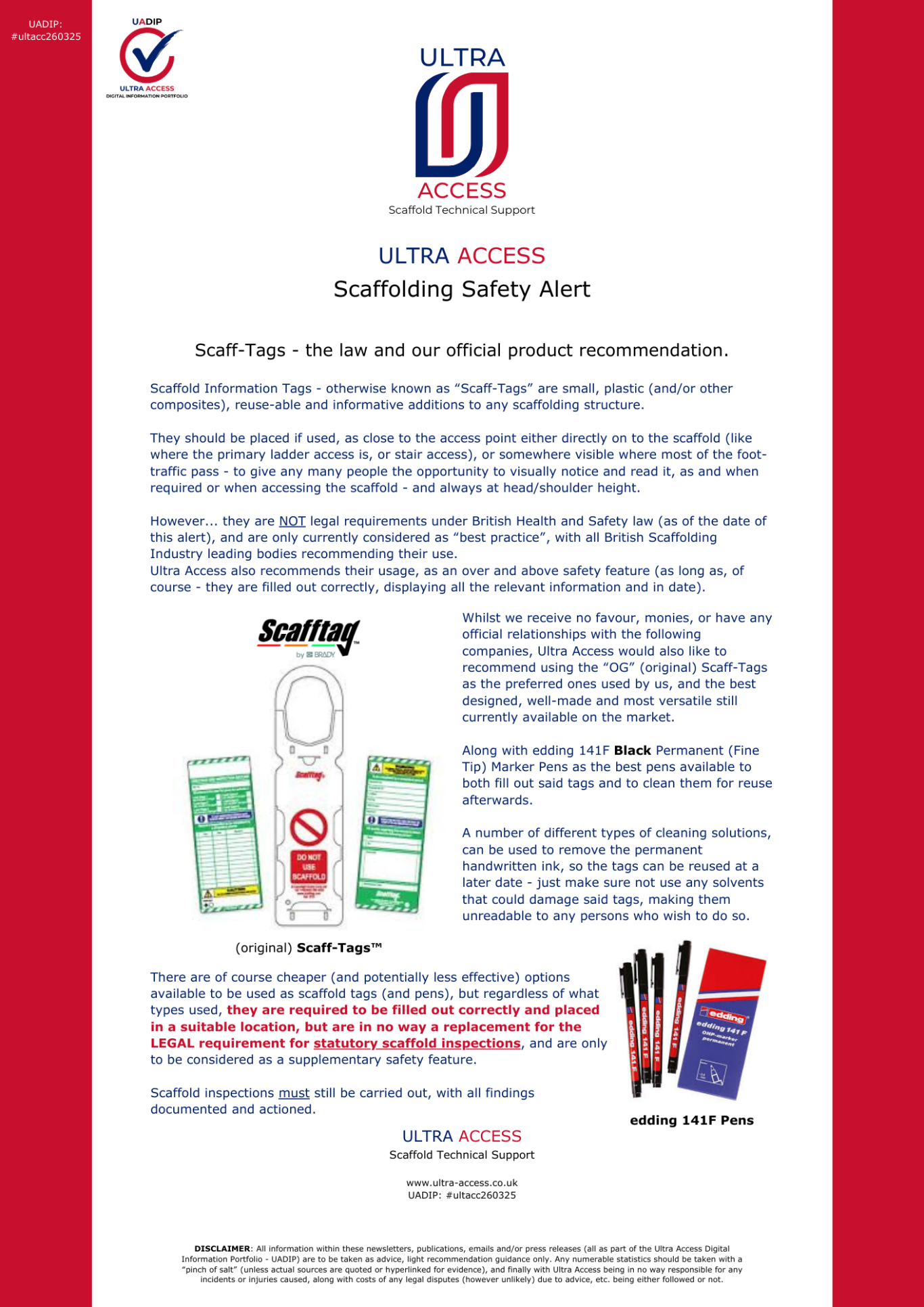 Scaffolding Safety Alert (Scafftags™)