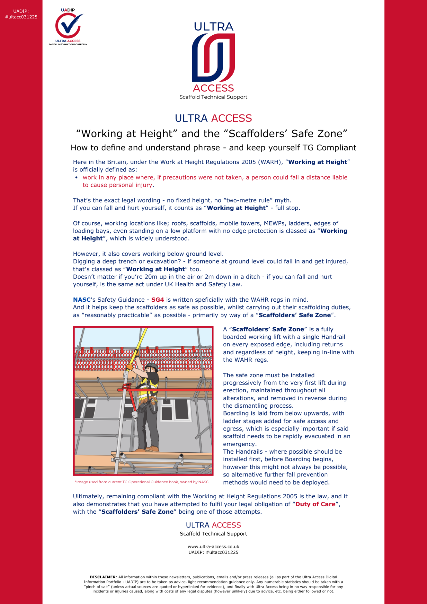 "Working at Height" and the "Scaffolders' Safe Zone"