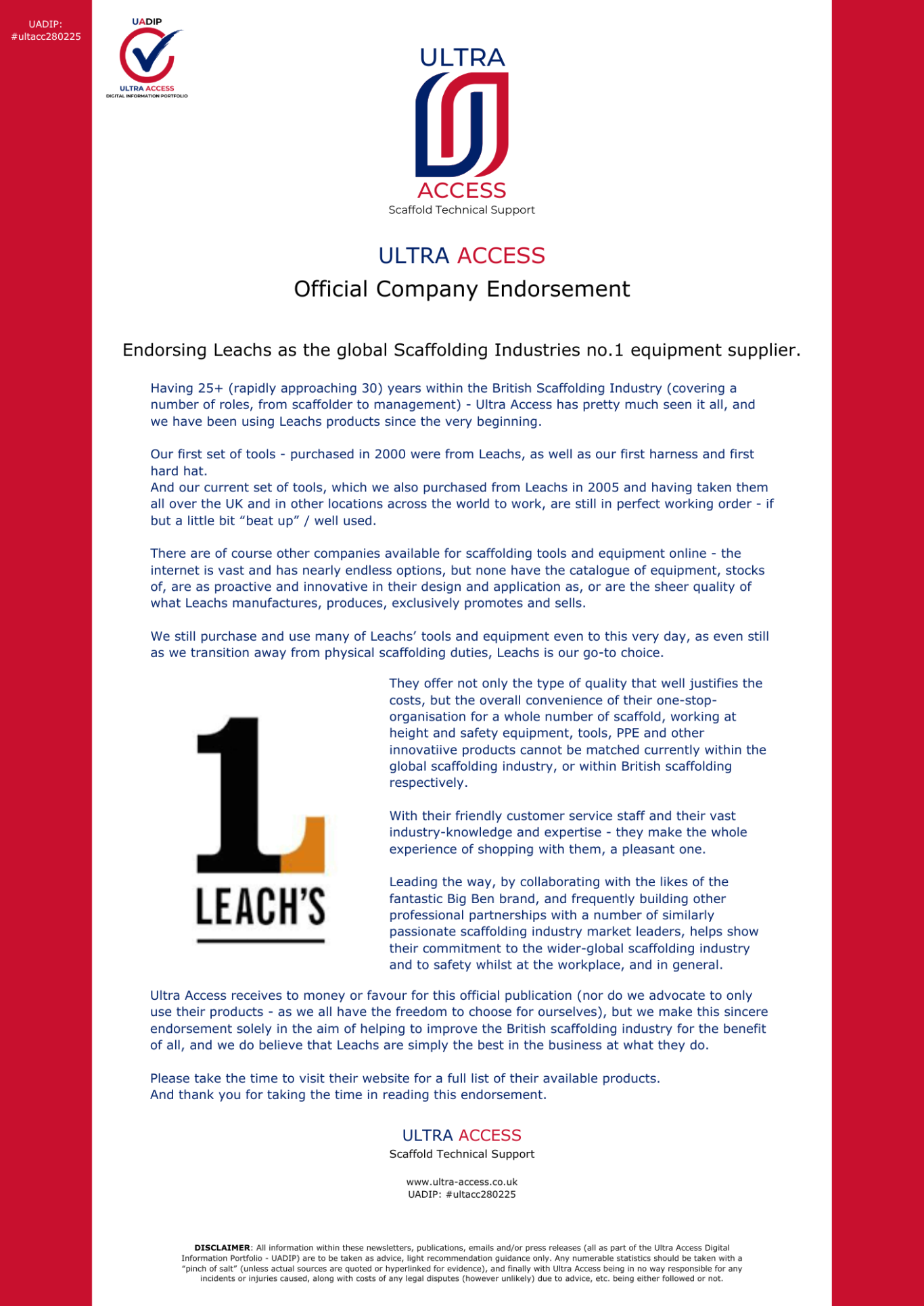 Endorsement of Leachs