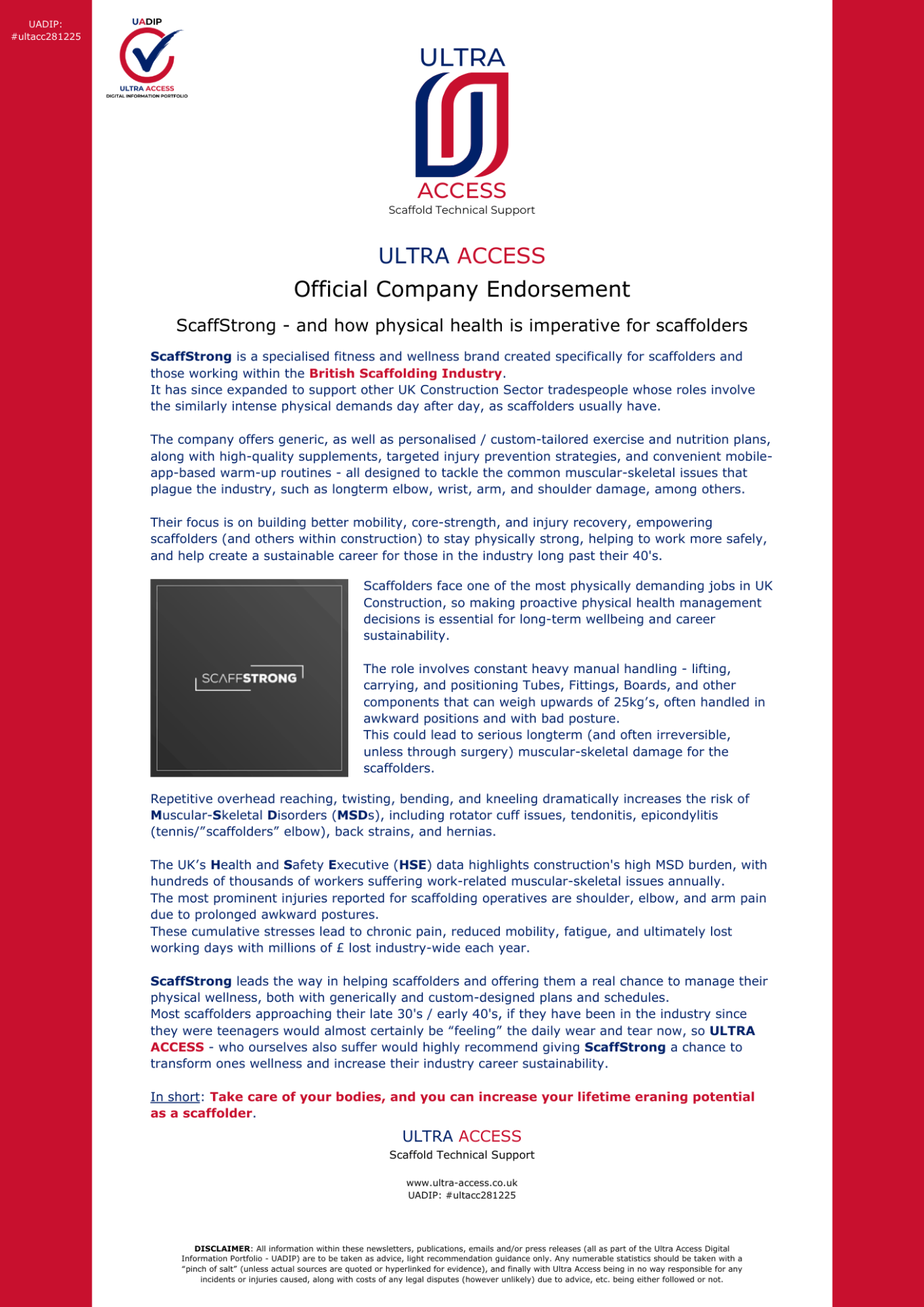 Endorsement of ScaffStrong