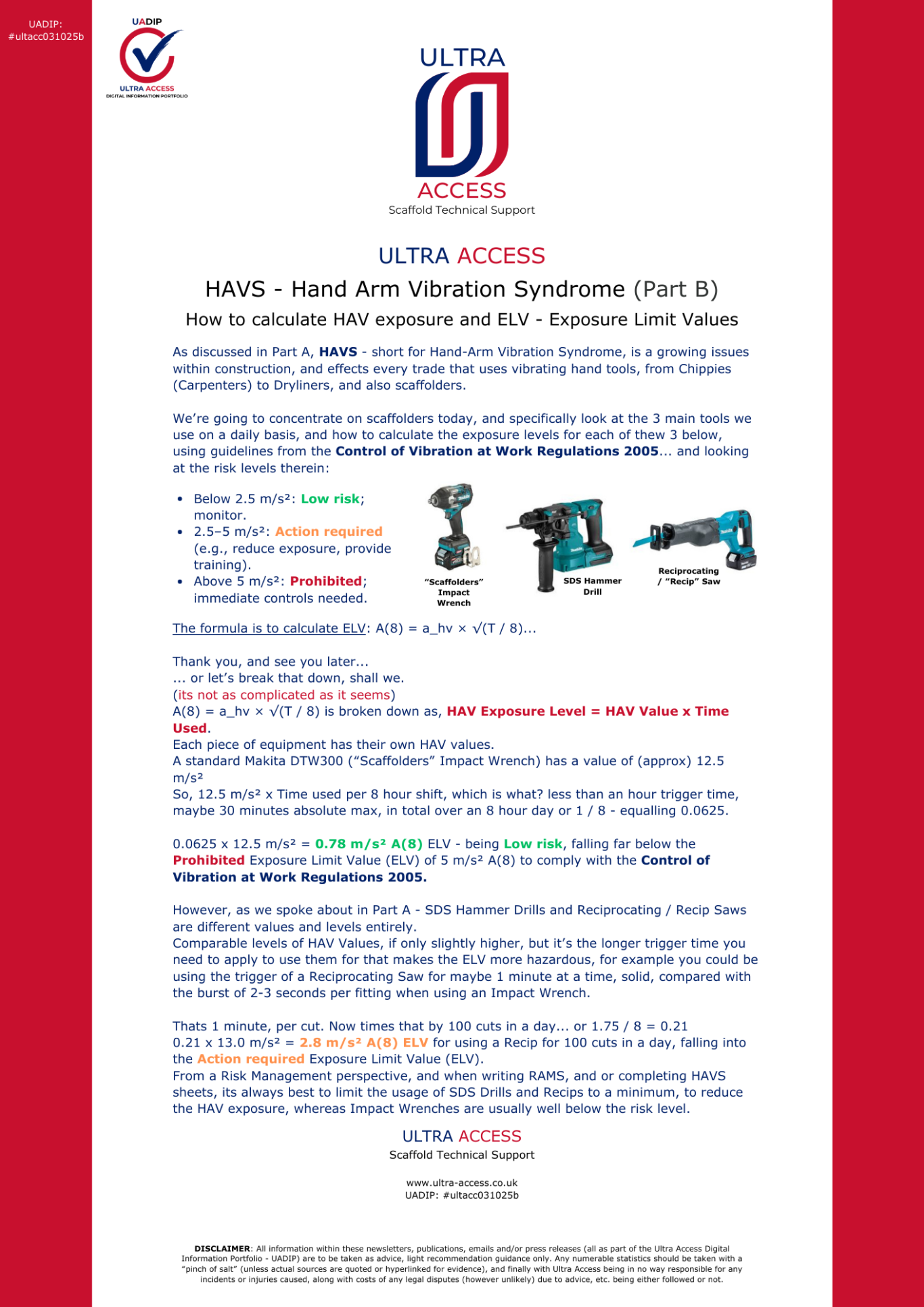 HAV - Hand-Arm Vibration Calculations
